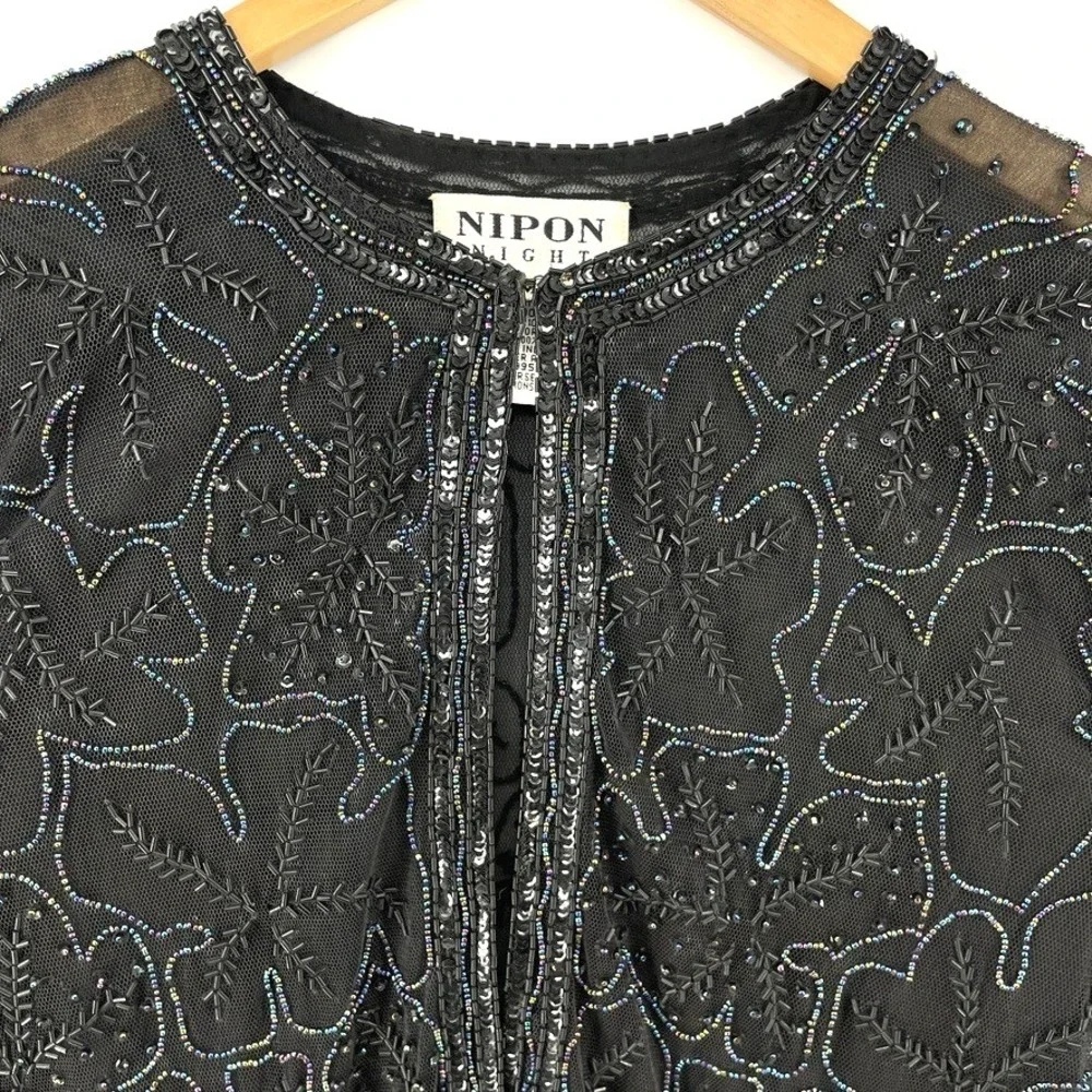 Vtg‎ Sheer Mesh Jacket M Beaded Sequins Whimsigoth Formal Glam Old Hollywood Art